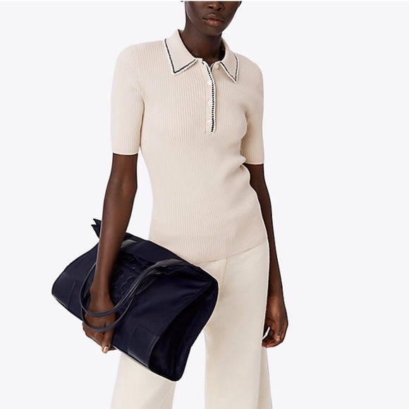 Tory Burch Large Canvas Ella Navy Tote NWT - Picture 3 of 7